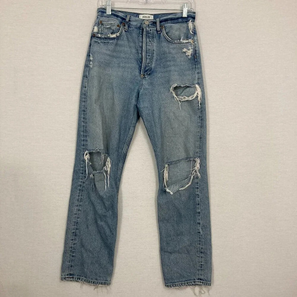 Agolde Distressed Button Fly Straight Leg High Rise 90's Jeans size 25 - Picture 1 of 11
